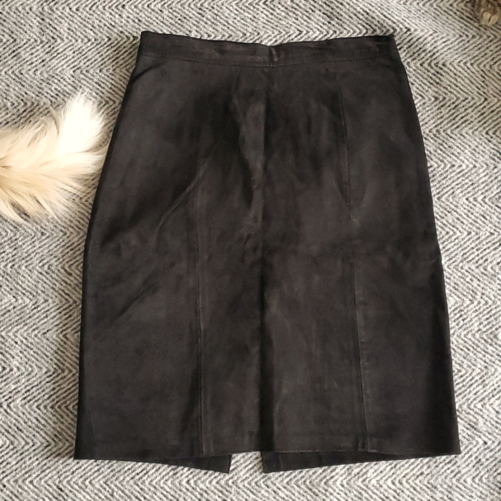 VTG Ada Black Genuine Leather Pencil Skirt